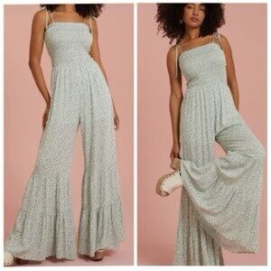 Chic Romper Maxi Sage Floral Wide Bell Leg Flowy Spaghetti Straps Altar’d State